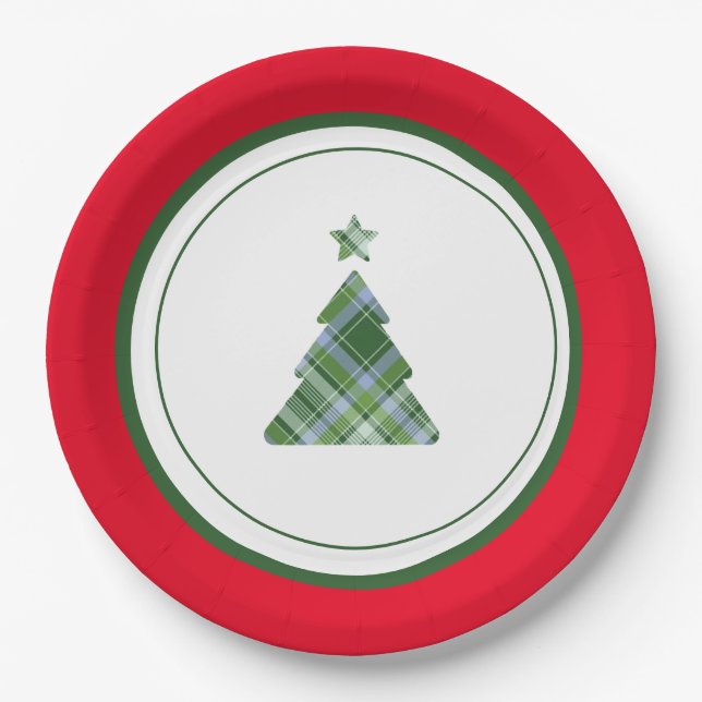 Custom Red Green Christmas Paper Plate - Tree Star (Front)