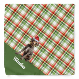 Custom Red Green Plaid Pointer Dog Santa Christmas Bandana