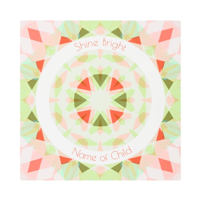 Custom Red Green Shine Bright Star Name Nursery Metal Print (Front)