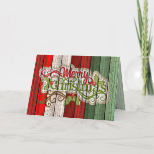 Custom Red Green Weathered Wooden Planks Pattern Card