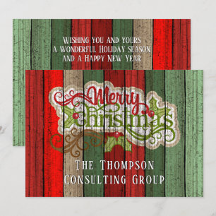 Custom Red Green Weathered Wooden Planks Pattern H Holiday Card