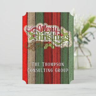 Custom Red Green Weathered Wooden Planks Pattern Holiday Card