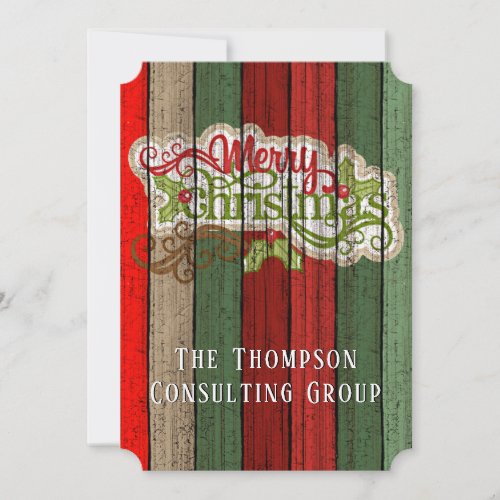 Custom Red Green Weathered Wooden Planks Pattern Holiday Card