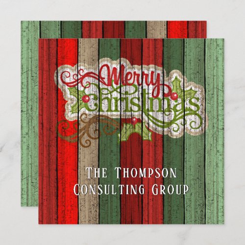 Custom Red Green Weathered Wooden Planks Pattern Holiday Card