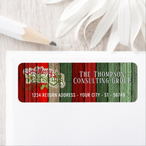 Custom Red Green Weathered Wooden Planks Pattern Label