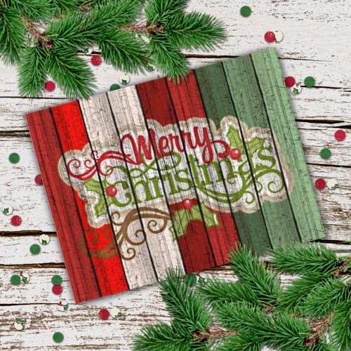 Custom Red Green Weathered Wooden Planks Pattern Postcard