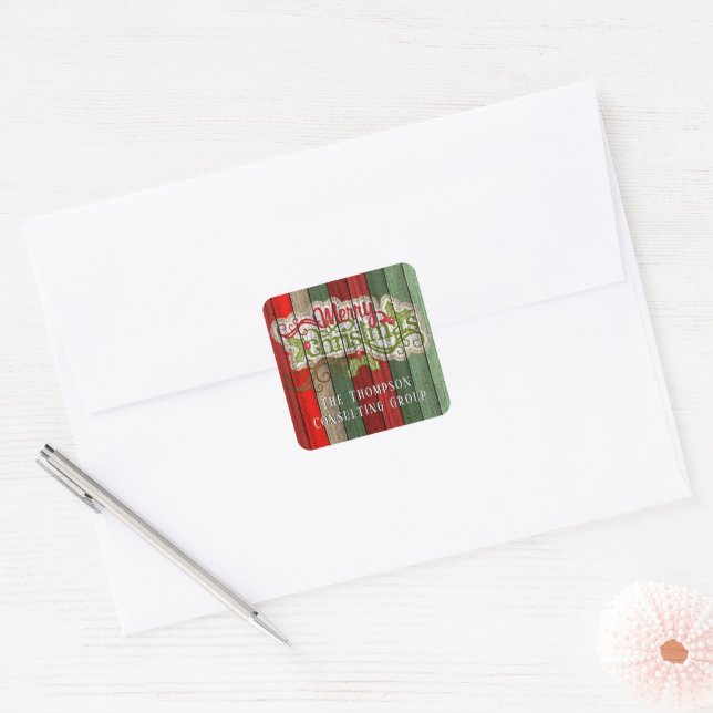 Custom Red Green Weathered Wooden Planks Pattern Square Sticker (Envelope)
