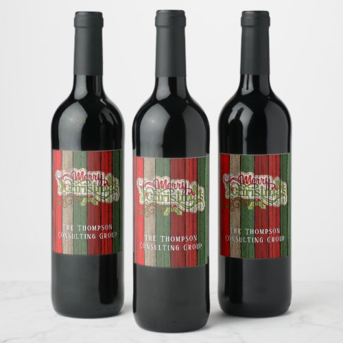 Custom Red Green Weathered Wooden Planks Pattern Wine Label