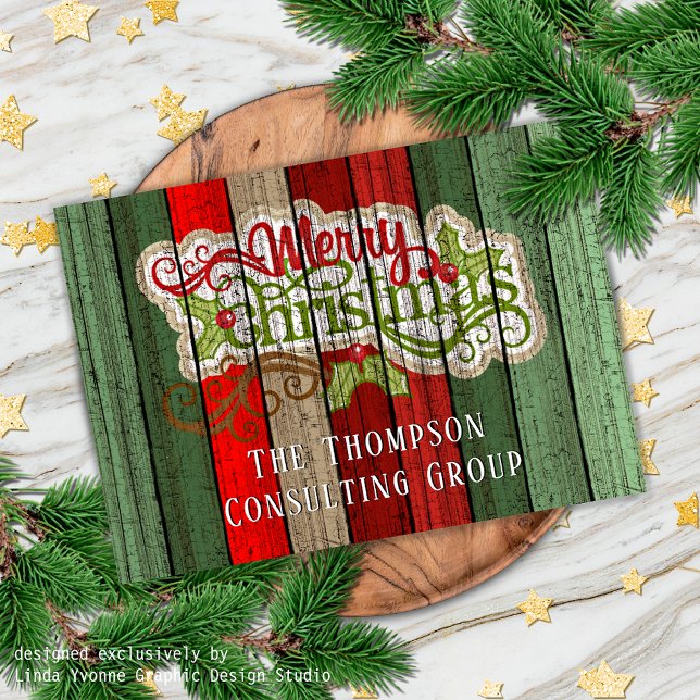 Custom Red Green Woodgrain Pattern Holiday Card (Creator Uploaded)