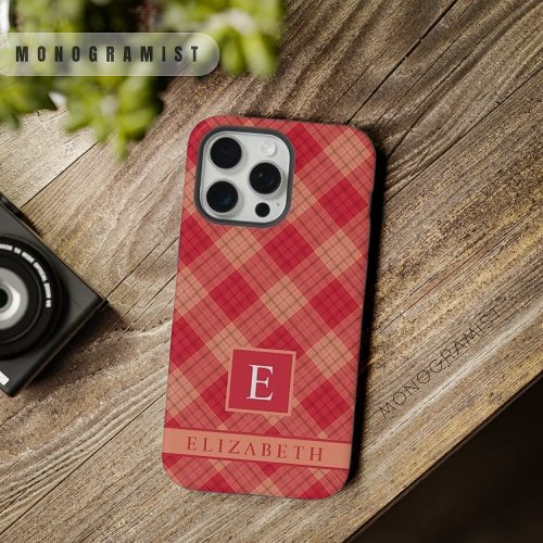 Custom Red Grey  Checkered Pattern iPhone 15 Pro Max Case