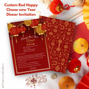 Custom Red Happy Cinese new Year Dinner  Invitation
