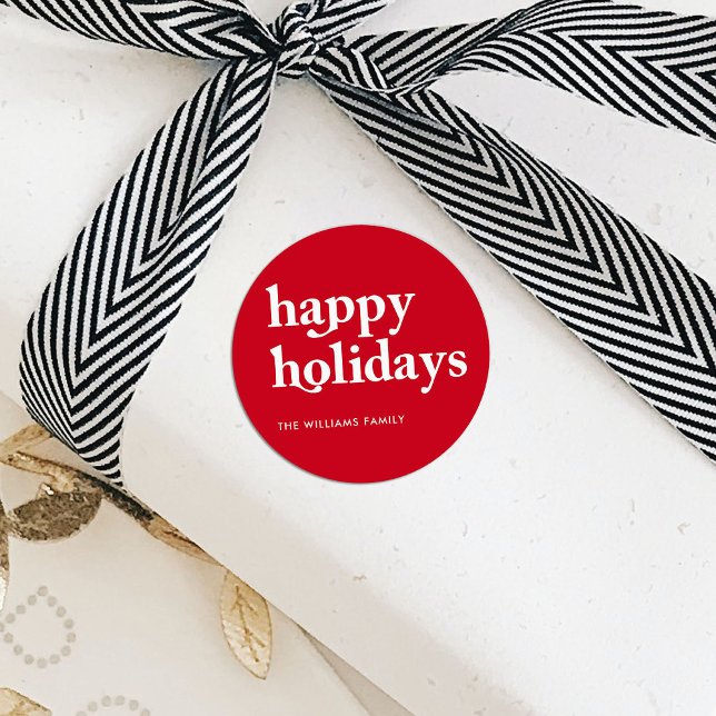 Custom Red Happy Holidays Christmas Classic Round Sticker (Creator Uploaded)