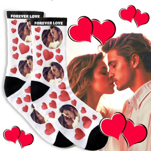 Custom red heart love couple pets photo socks