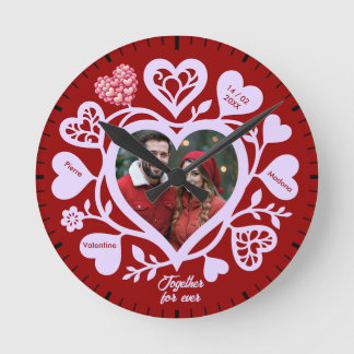 Custom Red Heart Photo Wall Clock