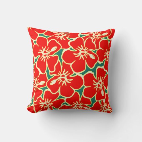 Custom Red Hibiscus Flowers Tropical Hawaiian Throw Pillow