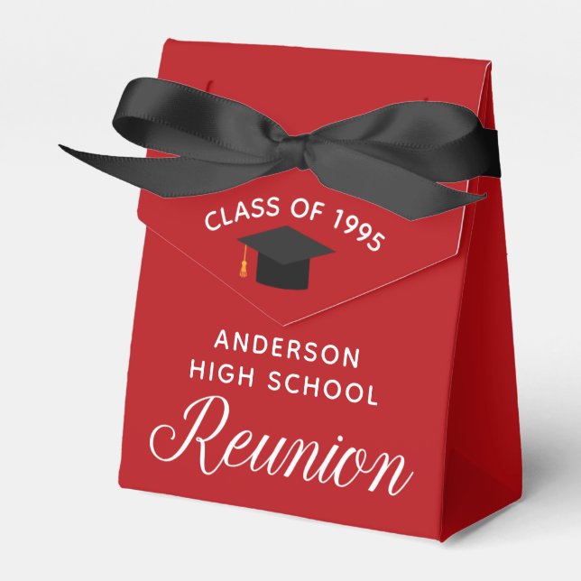 Custom Red High School Reunion Party Favor Boxes (Front Side)