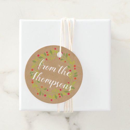 Custom Red Holly Berries Green Leaves Favor Tags