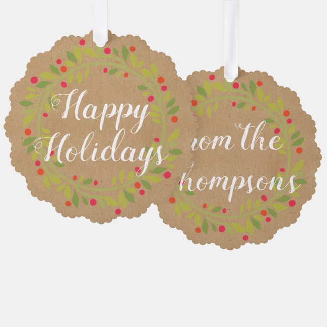 Custom Red Holly Berries Green Leaves Ornament Card (Front/Back)
