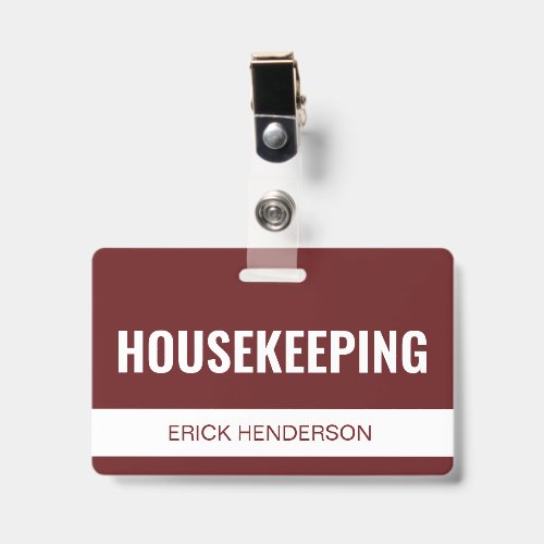 Custom Red Hotel Housekeeping Employee ID Badge