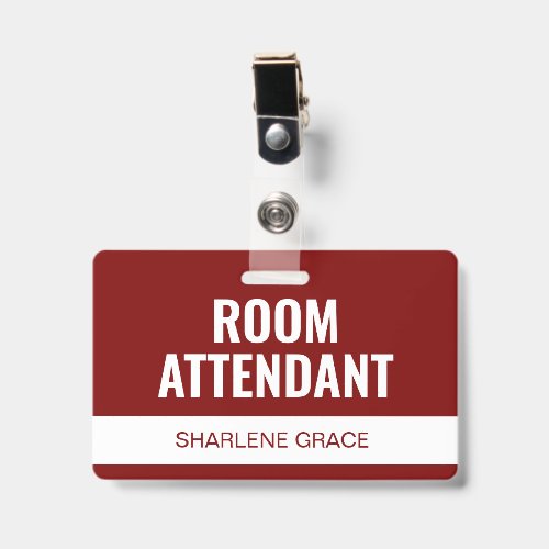 Custom Red Hotel Room Attendant Employee ID Badge