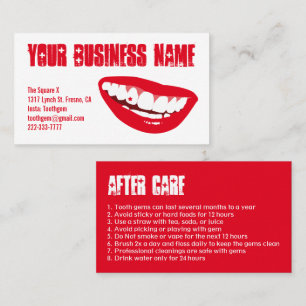 Custom Red Lips Tooth gem After Care Business Card
