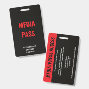 Custom Red Media Press Access Concert Festival Badge