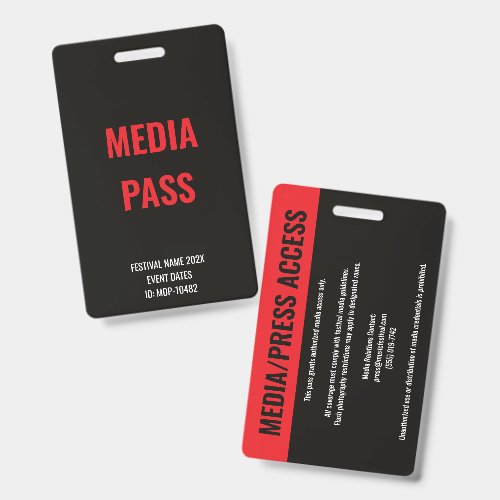 Custom Red Media Press Access Concert Festival Badge