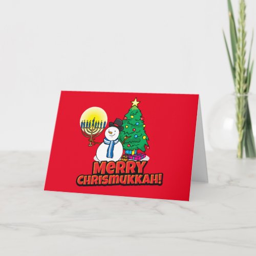  Custom Red Merry Chrismukkah Snowman with Menorah Holiday Card