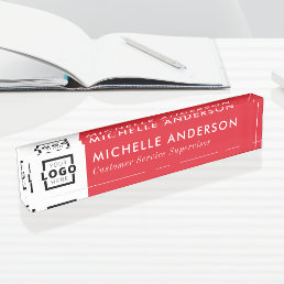 Custom Red Modern Minimalist Business Logo Desk Name Plate