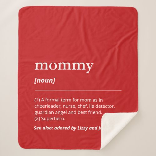 Custom red mom mommy blanket with kids names