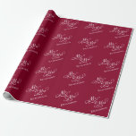 Custom Red Mr and Mrs Wrapping Paper<br><div class="desc">Wrap your gifts in style using this lovely wrapping paper in striking burgundy red, featuring a pattern of "Mr and Mrs" in elegant script calligraphy, easily customized with your last name. Perfect for weddings, wedding favors, anniversaries, or bridal showers, this sophisticated wrapping paper is designed to make every gift as...</div>