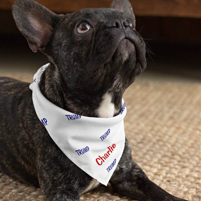 Custom Red Name, Navy Blue TRUMP Small Dog Bandana (Creator Uploaded)