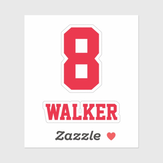 Custom Red Name & Number, Player Sticker (Sheet)
