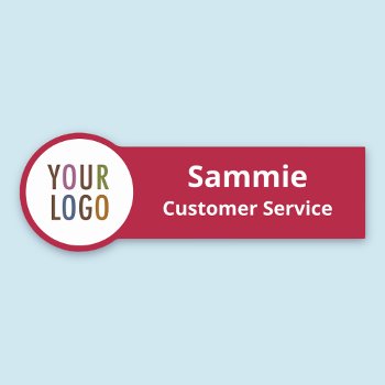 Custom Red Name Tag For Round Company Logo by MISOOK at Zazzle