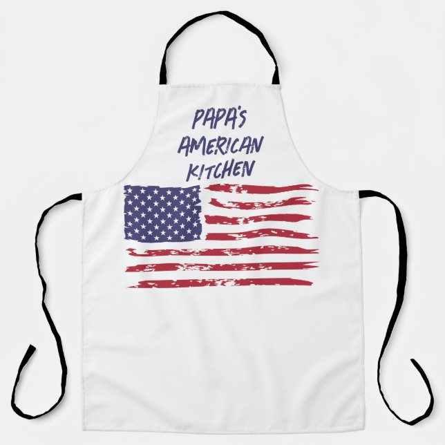 Custom Red & Navy American Flag Kitchen Adult Apron (Front)