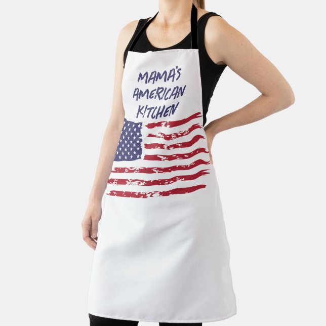 Custom Red & Navy American Flag Kitchen Adult Apron (Insitu)
