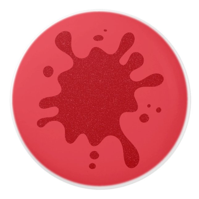 Custom Red-on-Red Splash Ceramic Pull Knob (Front)