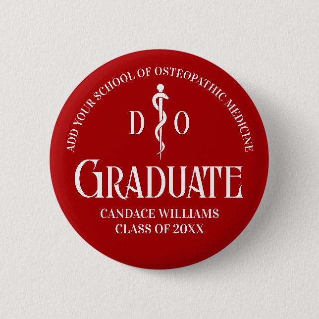 Custom Red Osteopathic Medical School Graduation Button (Front)