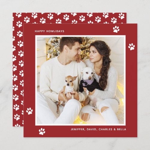 Custom Red Paw Photo Happy Howlidays Cards