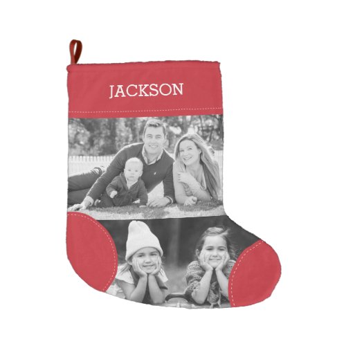 Custom Red Photo Collage Large Christmas Stocking