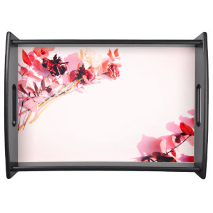 Custom Red Pink Floral Tray, Bouquet Design  Serving Tray