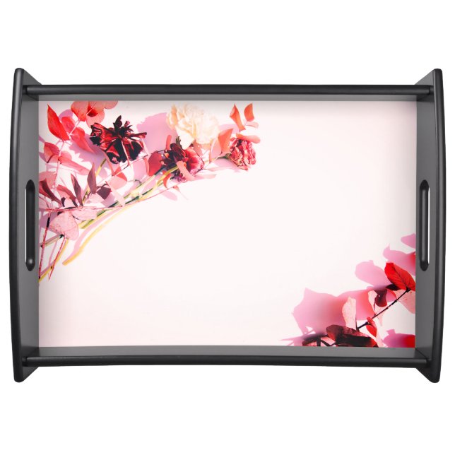 Custom Red Pink Floral Tray, Bouquet Design  Serving Tray (Front)
