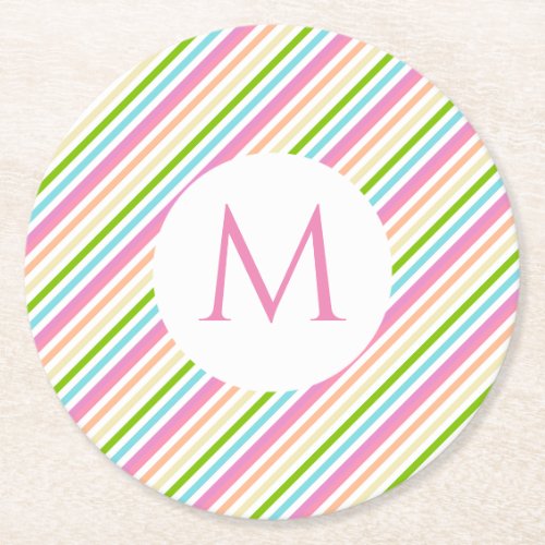 Custom Red Pink Yellow Blue Green White Stripes Round Paper Coaster