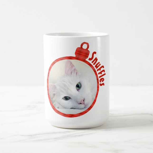 Custom Red Plaid Coffee Mug – Add Your Pet Photo (Center)