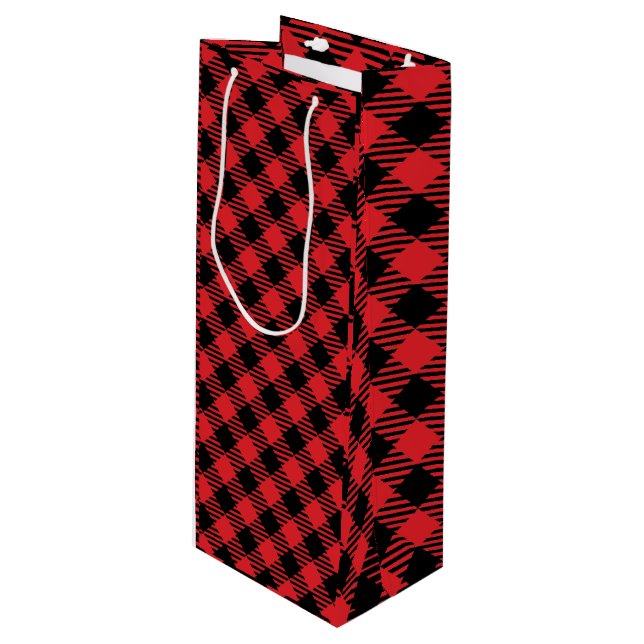 Custom Red Plaid gift bag, personalized Christmas Wine Gift Bag (Front Angled)