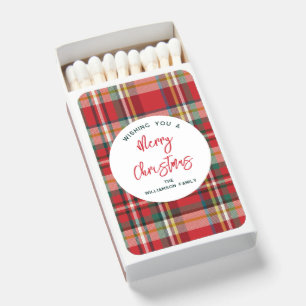 Custom Red Plaid Merry Christmas Script Matchboxes