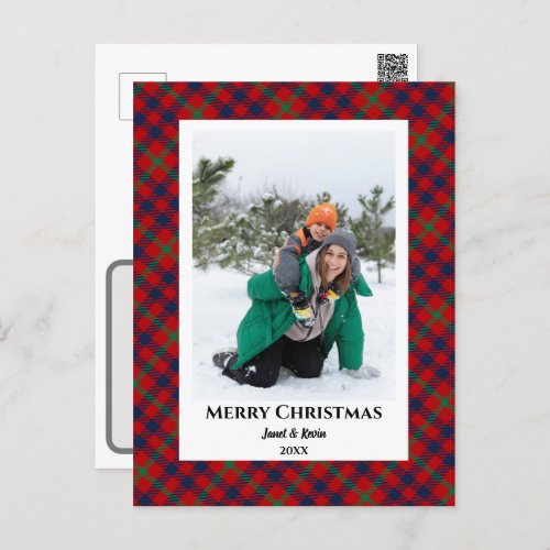 Custom Red Plaid Photo Frame Christmas Template Postcard