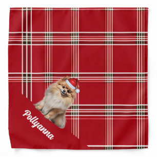 Custom Red Plaid Pomeranian Dog Santa Christmas Bandana