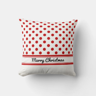 Custom Red Polka Dots White Base Merry Christmas Throw Pillow