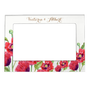 Custom Red Poppies Floral Illustration Magnetic Frame